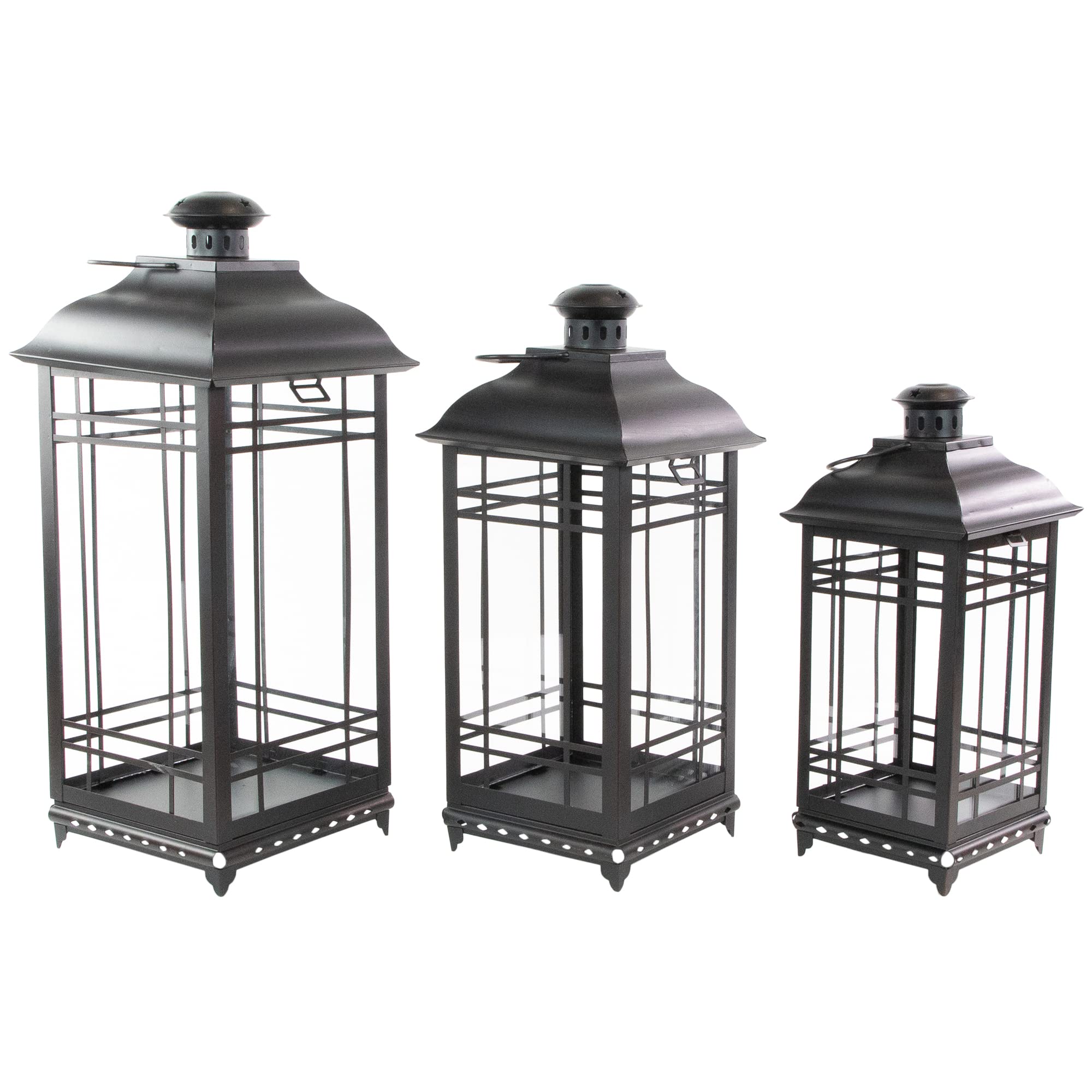 Northlight Set of 3 Distressed Black Mission Style Candle Lanterns - Rustic Home Decor for Indoor/Outdoor, Wedding Centerpieces, Patio & Garden Lighting