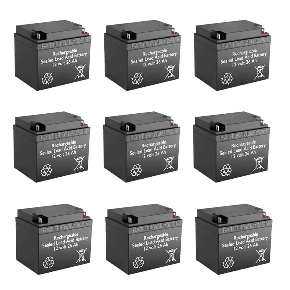 GB26-12 Replacement 12V 26Ah SLA Batteries - Rechargeable Sealed Lead Acid Battery - Compatible with Power Wheels, Solar Systems & Emergency Lights - BatteryGuy Brand Equivalent - Pack of 9