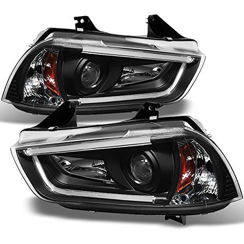AKKON LED Daytime Running Lights for 2011-2014 Dodge Charger - Black Bezel Halogen Projector Headlight Tubes (Pair LH+RH) | Upgrade Your Ride for Better Visibility & Style