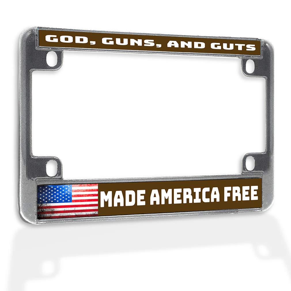God Guns Guts Bike License Plate Frame - Chrome Metal Motorcycle Accessories for Outdoor Riding