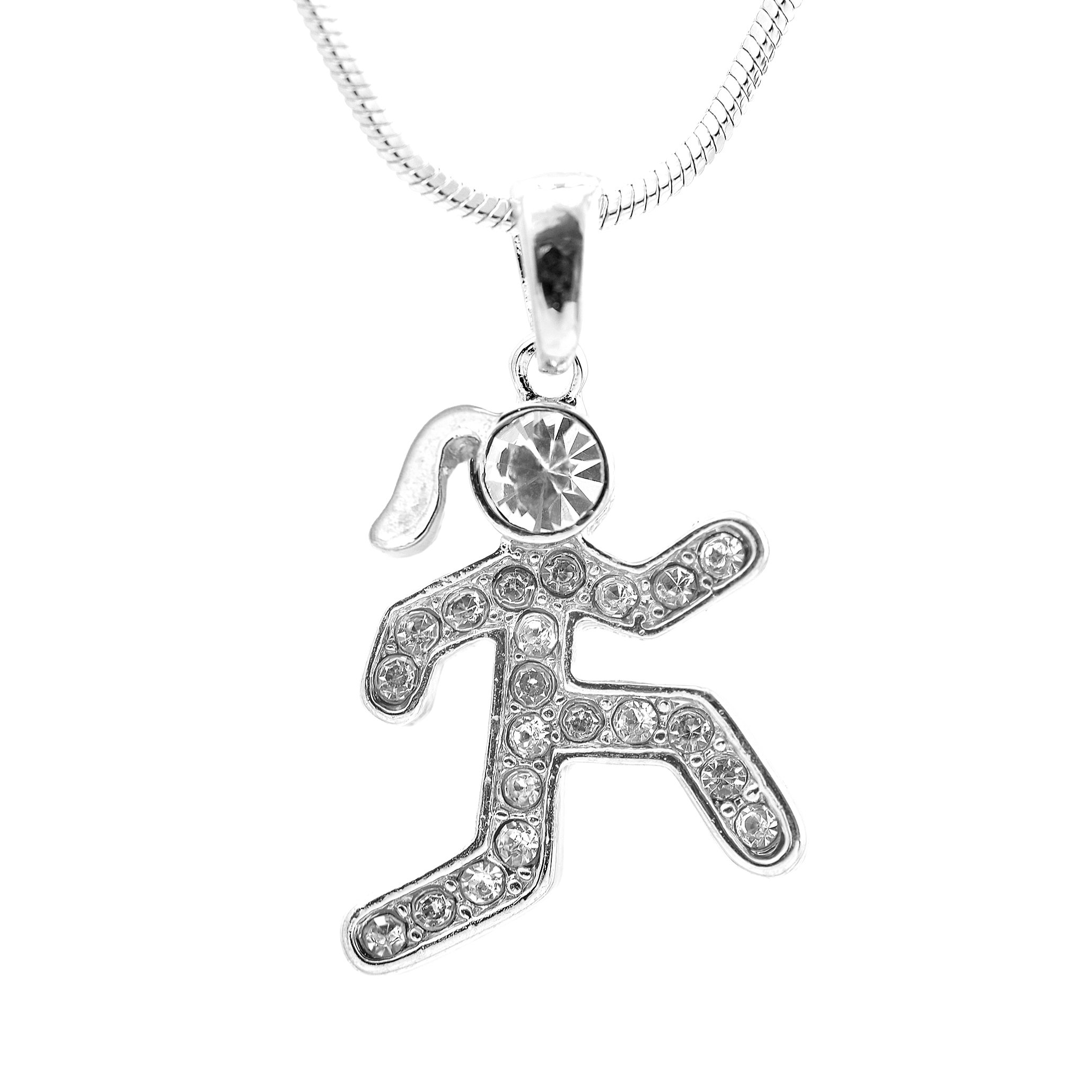Sterling Silver Plated Crystal Couple Running Pendant Necklace - Perfect Gift for Runners, Athletes & Couples - Ideal for Valentine's Day, Anniversaries & Sports Events