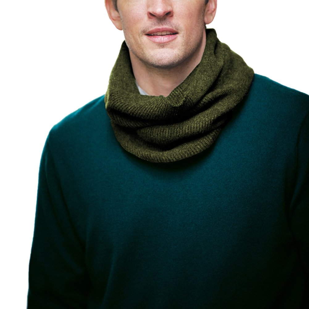 Parisbonbon Men's 100% Cashmere Ribbed Neck Warmer Scarf - Olive Green, One Size Fits All - Winter Warmth for Outdoor Activities & Cold Weather Fashion