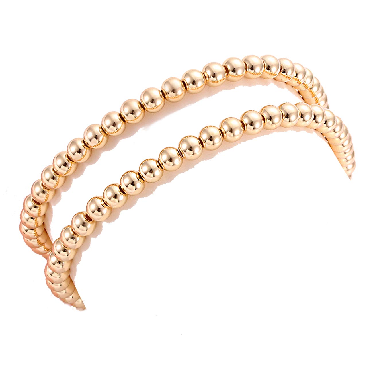 ANGLESJELL Gold Bead Bracelets for Women & Men - Stackable Brass Bead Ball Chain Stretch Bracelet Set - Elegant Bangle Jewelry for Birthday, Party, Holiday Gifts - Perfect for Everyday Wear, Layering & Special Occasions