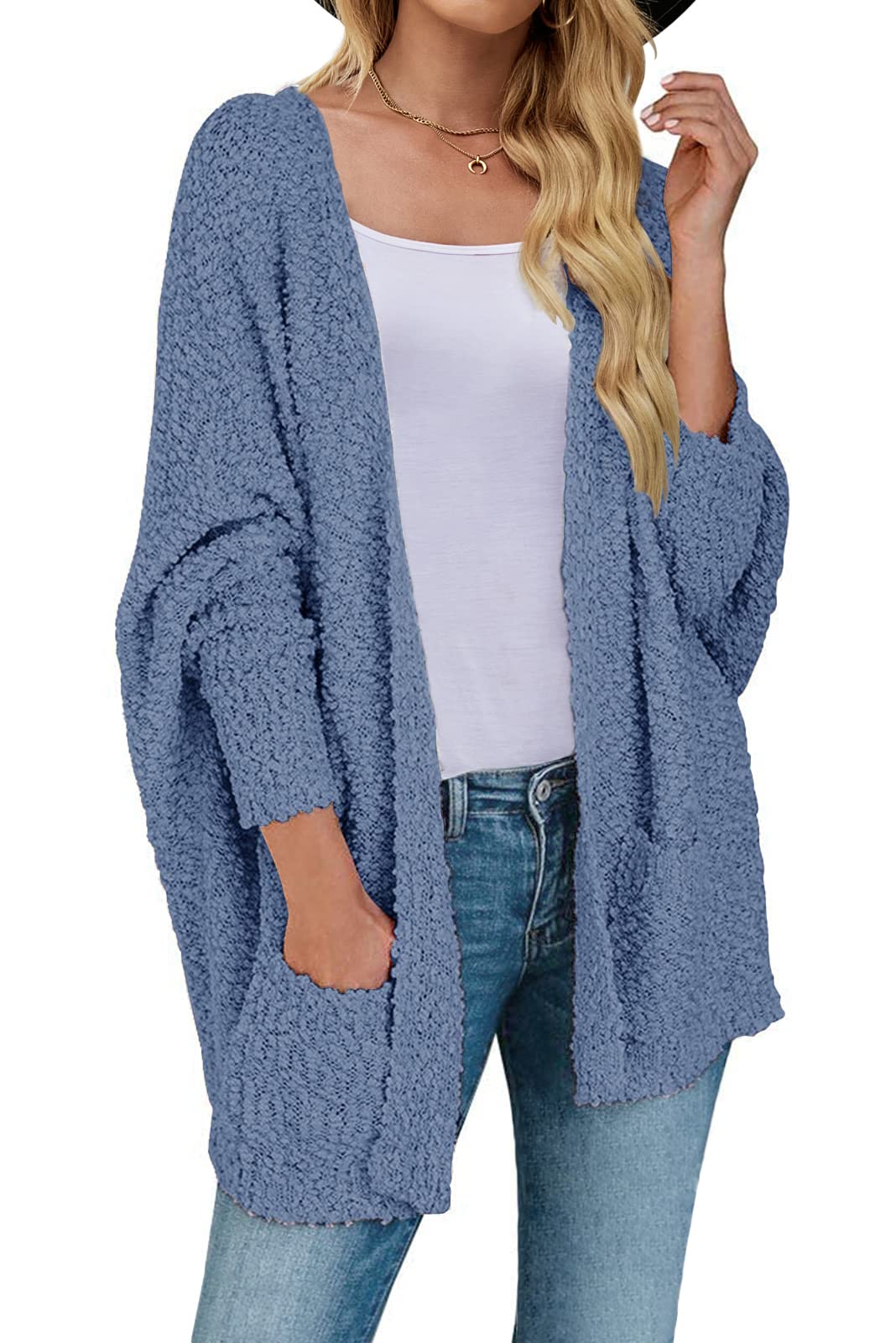 MEROKEETY Women's 2025 Winter Fuzzy Popcorn Batwing Sleeve Cardigan Knit Oversized Sherpa Sweater Coat - Cozy Warm Winter Pullover for Casual Outfits, Office Wear & Holiday Season
