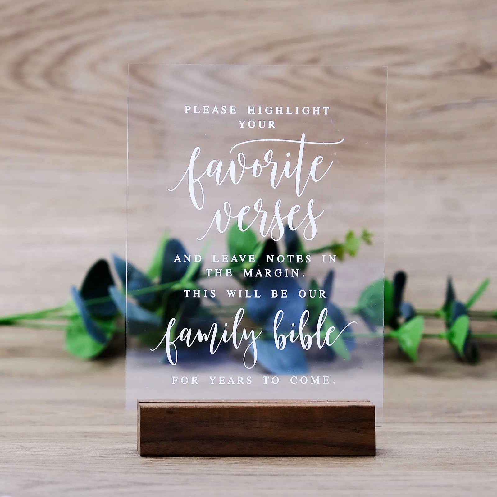 5x7 Acrylic Wedding Guestbook Sign with Wood Stand - Bible Sign for Reception & Party Decor