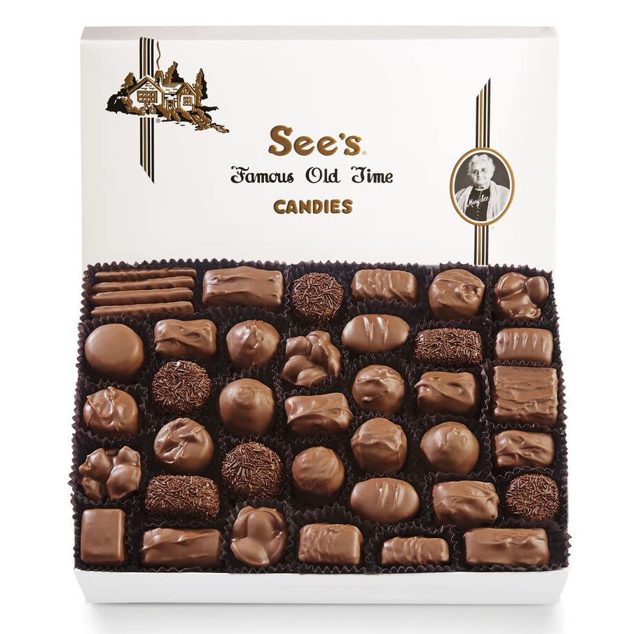 See's Candies Premium Milk Chocolate Gift Box - 3 Pound (Pack of 1) White Wrap | Gourmet Chocolate Gifts for Holidays, Birthdays & Corporate Events