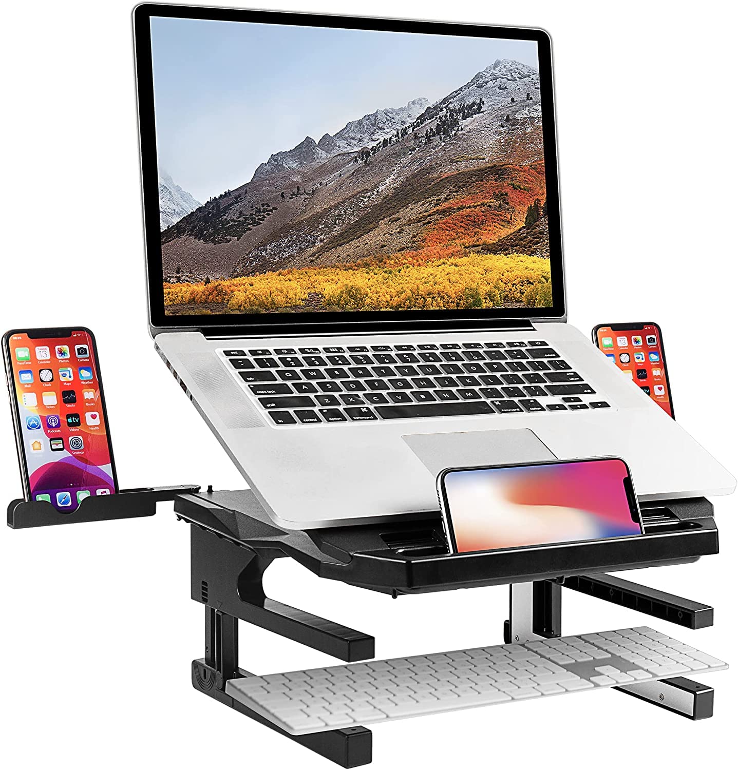 Adjustable Laptop Stand for Desk with Phone Holder - Foldable & Portable Ergonomic Computer Stand for MacBook Pro/Air, Notebook Riser with Storage Space - Perfect for Home Office, Gaming & Workspace Organization