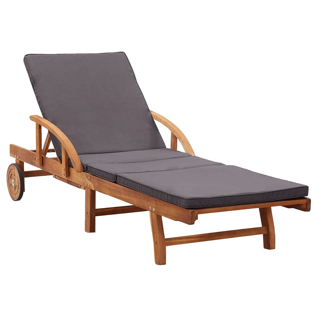 Premium Outdoor Chaise Lounge Chair with Wheels - Adjustable Reclining Sun Lounger for Poolside, Patio & Backyard - Solid Acacia Wood Frame with Comfortable Cushion - Perfect for Sunbathing, Relaxing & Outdoor Lounging