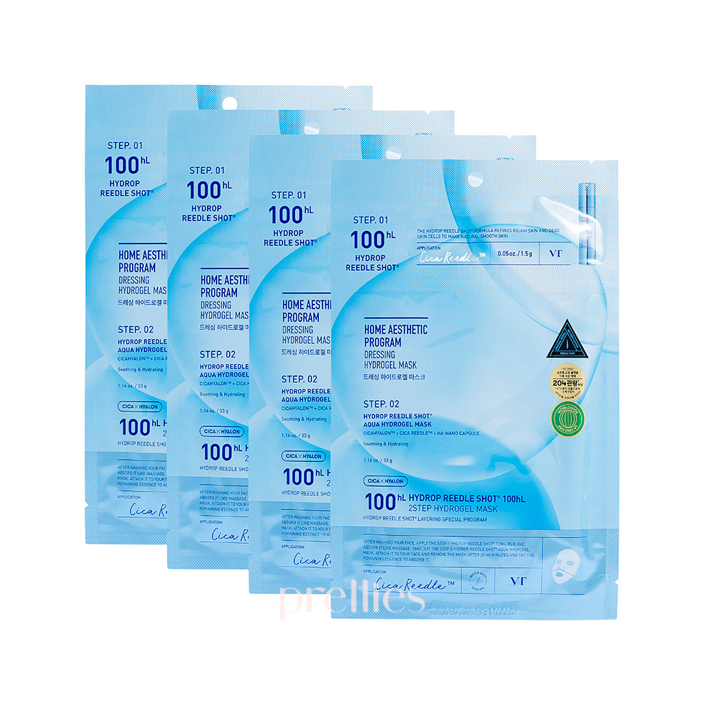 VT Hydrop Reedle Shot 100 2-Step Hydrogel Mask Set (4-Pack) - Korean Skincare for Deep Hydration & Anti-Aging - Perfect for Dry Skin & Nighttime Routine