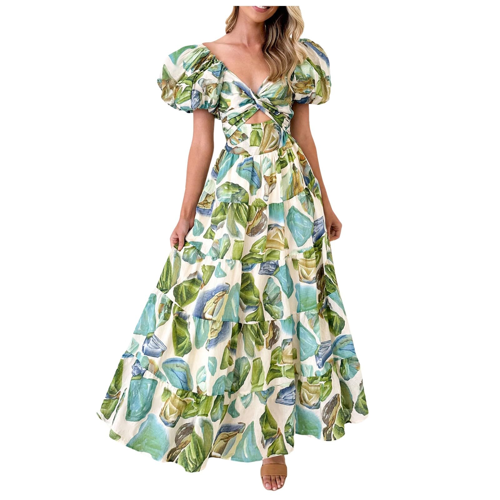 **Women's Floral Boho Maxi Dress 2025 - Short Sleeve V-Neck Long Summer Dress for Casual & Beach Wear | Trendy Spring Dresses for Women**