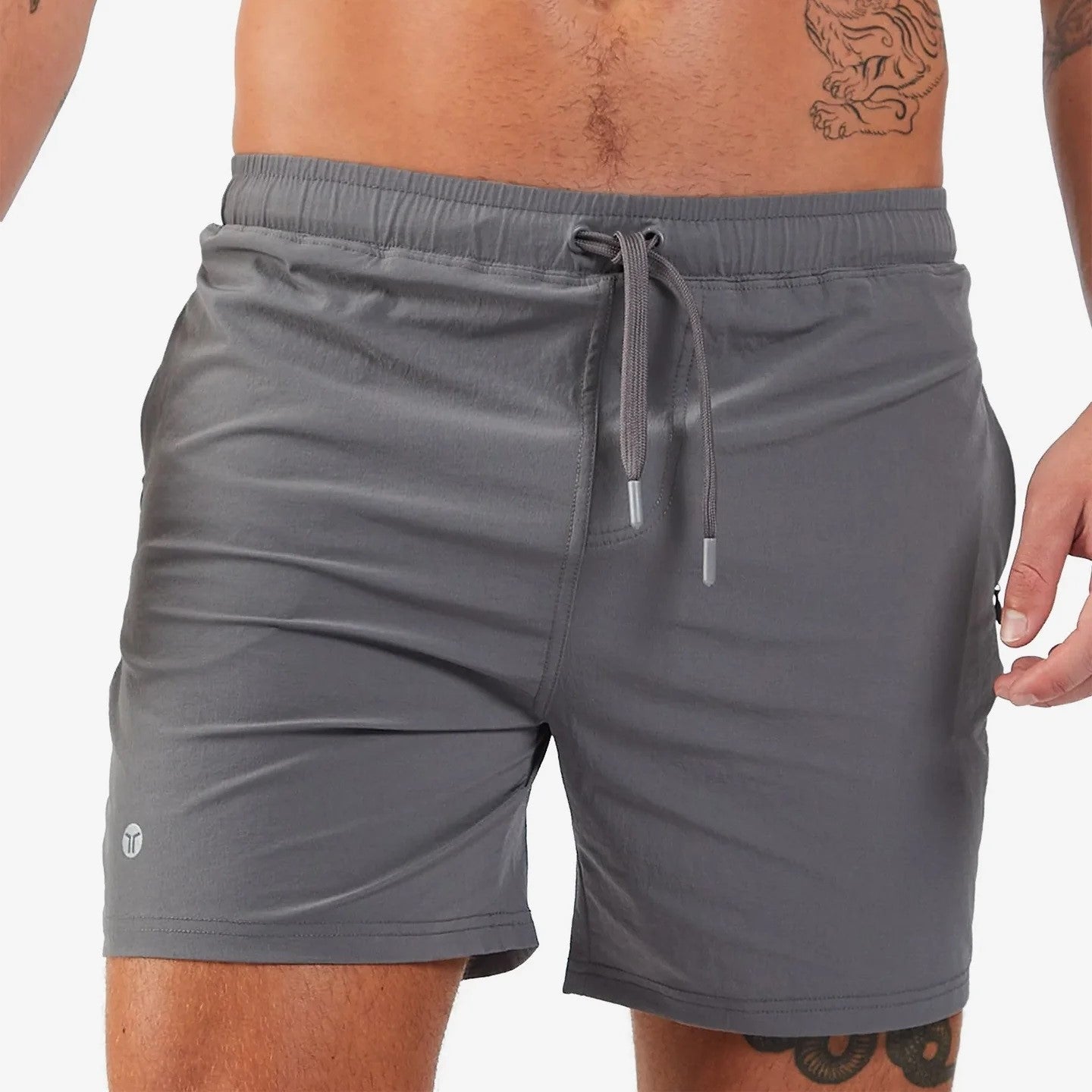 Teamm8 Track 6 Gym Shorts for Men - Breathable Workout Shorts with Pockets - Licorice Grey - Perfect for Running, Training & Gym Sessions