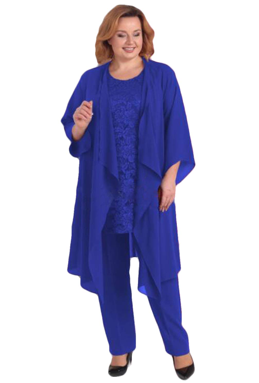Xixi House Plus Size 3-Piece Mother of The Bride Pant Suit Set - Chiffon Jacket & Lace Top Wedding Guest Outfit for Special Occasions | Elegant Formal Attire for Weddings, Parties & Evening Events