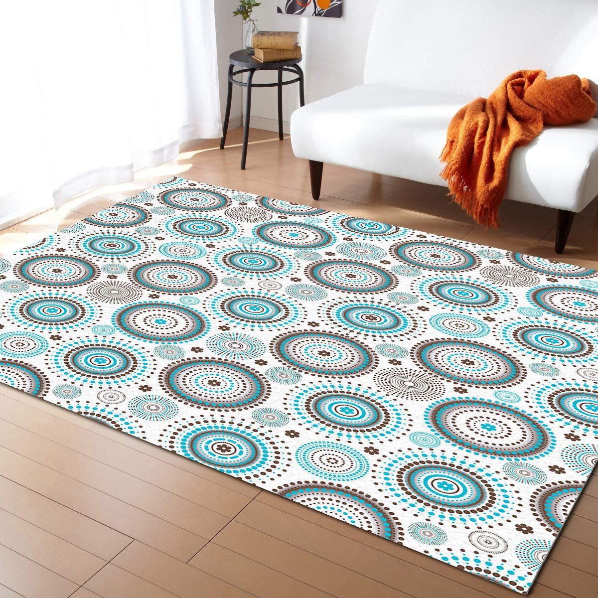 Non-Slip 5'x8' Polka Dot Geometric Area Rug - Modern Circle Flower Pattern Indoor Rug for Bedroom, Living Room, Kids Room & Playroom - Soft & Durable Floor Mat for Home Decor & Family Gatherings