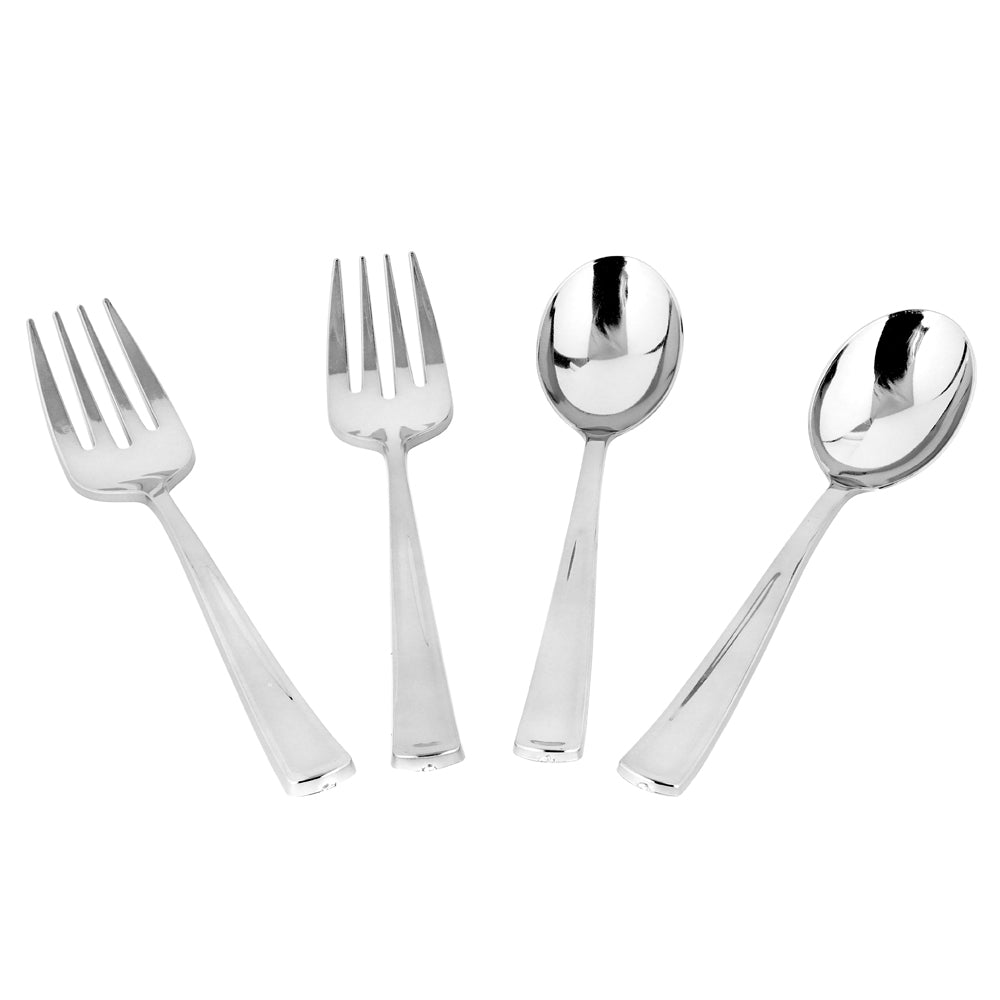 Premium Silver-Plated Serving Spoons and Forks Set - 2 Pieces Each - Elegant Tableware for Dinner Parties, Weddings & Formal Events