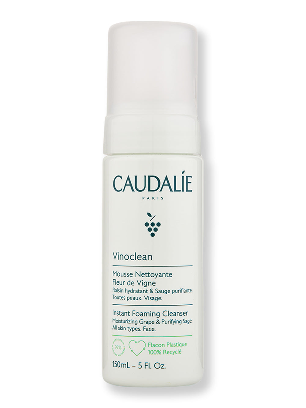 Caudalie Vinoclean Instant Foaming Cleanser - Gentle Face Wash for Sensitive Skin | Vegan & Cruelty-Free | Perfect for Morning & Night Skincare Routine