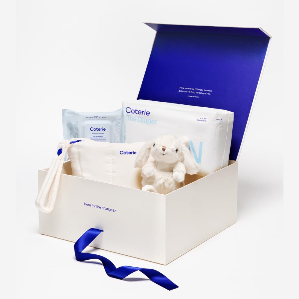 **Coterie Newborn Gift Set - Hypoallergenic Diapers & Wipes for Sensitive Skin (Size 1, 31 Diapers + 33 Diapers + 18 Wipes) | Plant-Based Fibers, Clean Ingredients | Perfect Baby Shower Gift & Essential Newborn Care**