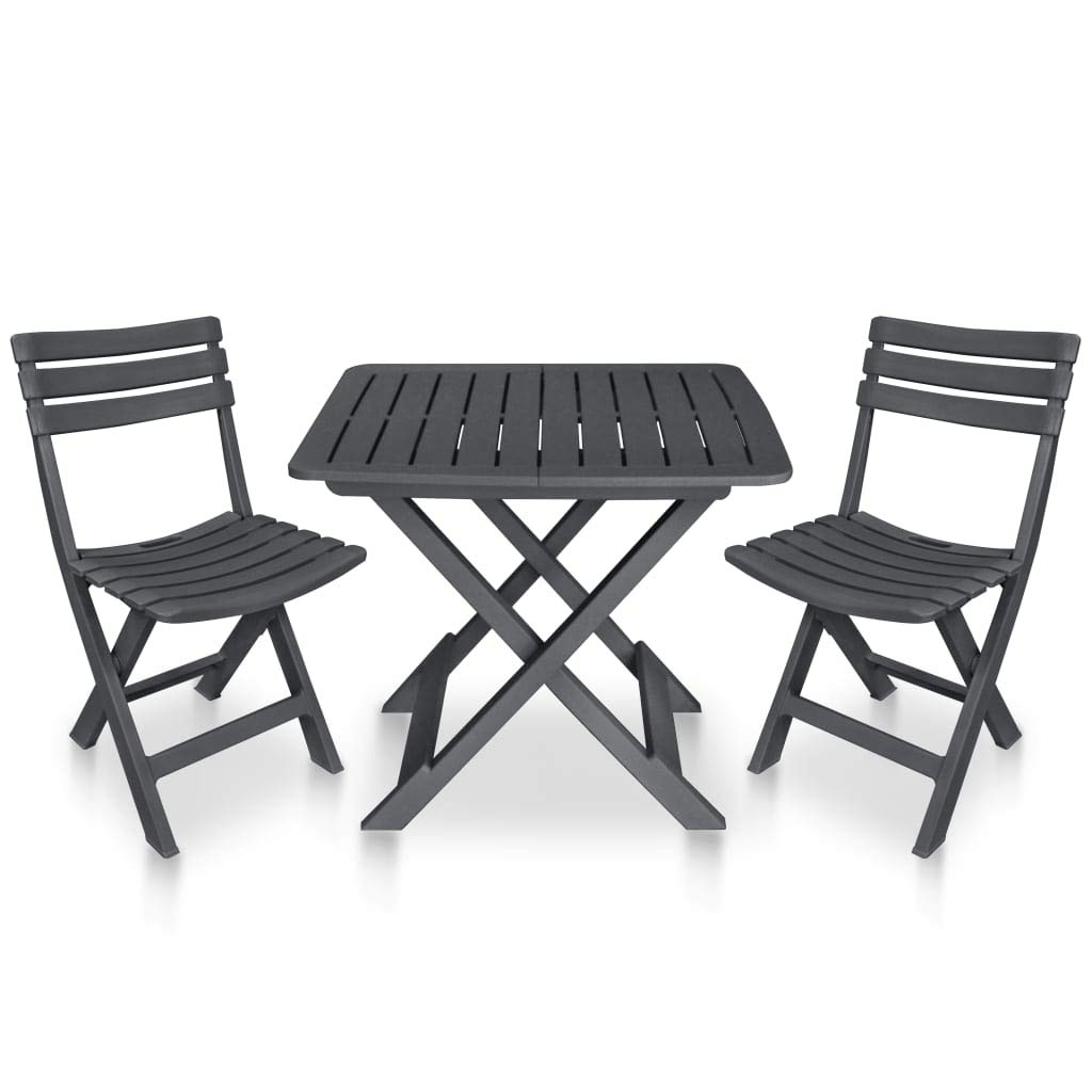 3-Piece Folding Bistro Set for Outdoor Use - Patio, Garden & Balcony Furniture - Foldable Bar Table with Chairs - Durable Plastic Dining Set for Small Spaces, Backyard, Deck & Apartment