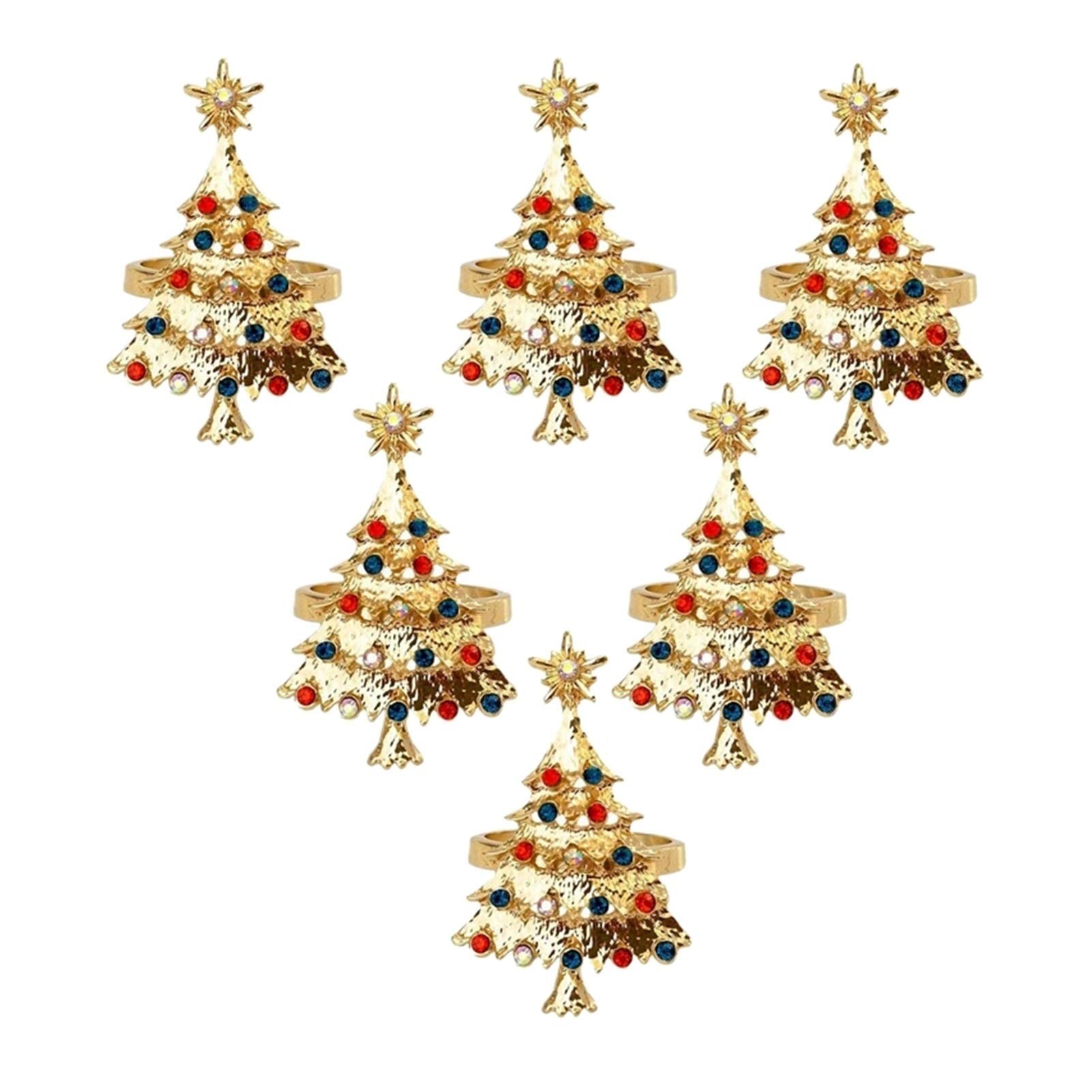 6Pcs Christmas Napkin Rings Set - Elegant Diamond Cloth Napkin Holders for Holiday Table Decor, Dinner Parties & Festive Gatherings