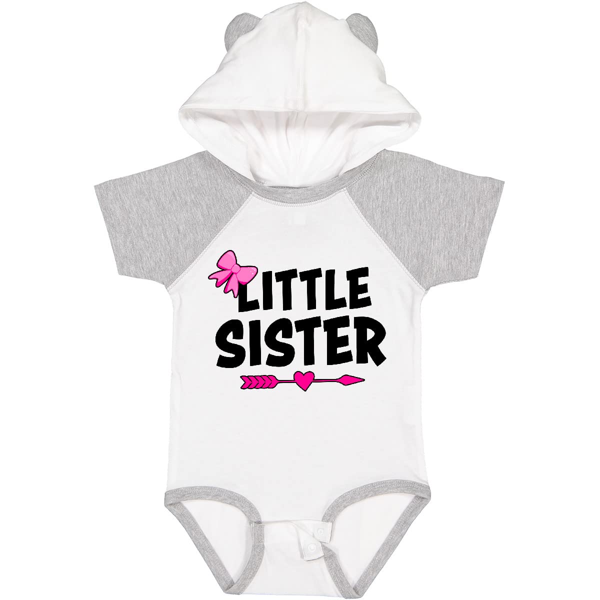 Inktastic Little Sister with Bow and Arrow Baby Bodysuit - Cute Infant Onesie for Siblings, Baby Shower Gift & Family Photo Outfit