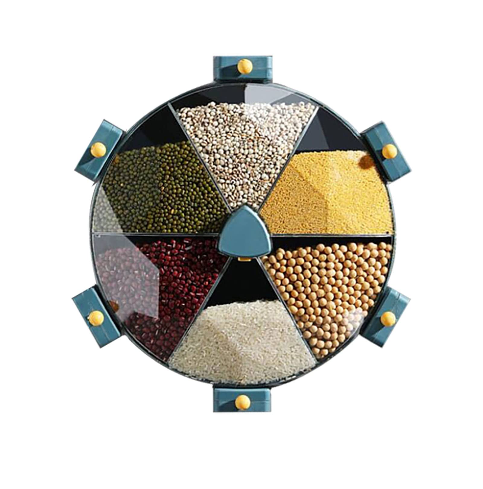 JJGBWY 6-Grid Rotary Wall-Mounted Grain Storage Bucket - Rice, Dry Food & Fruit Distributor | Perfect for Kitchen Pantry Organization & Bulk Food Storage