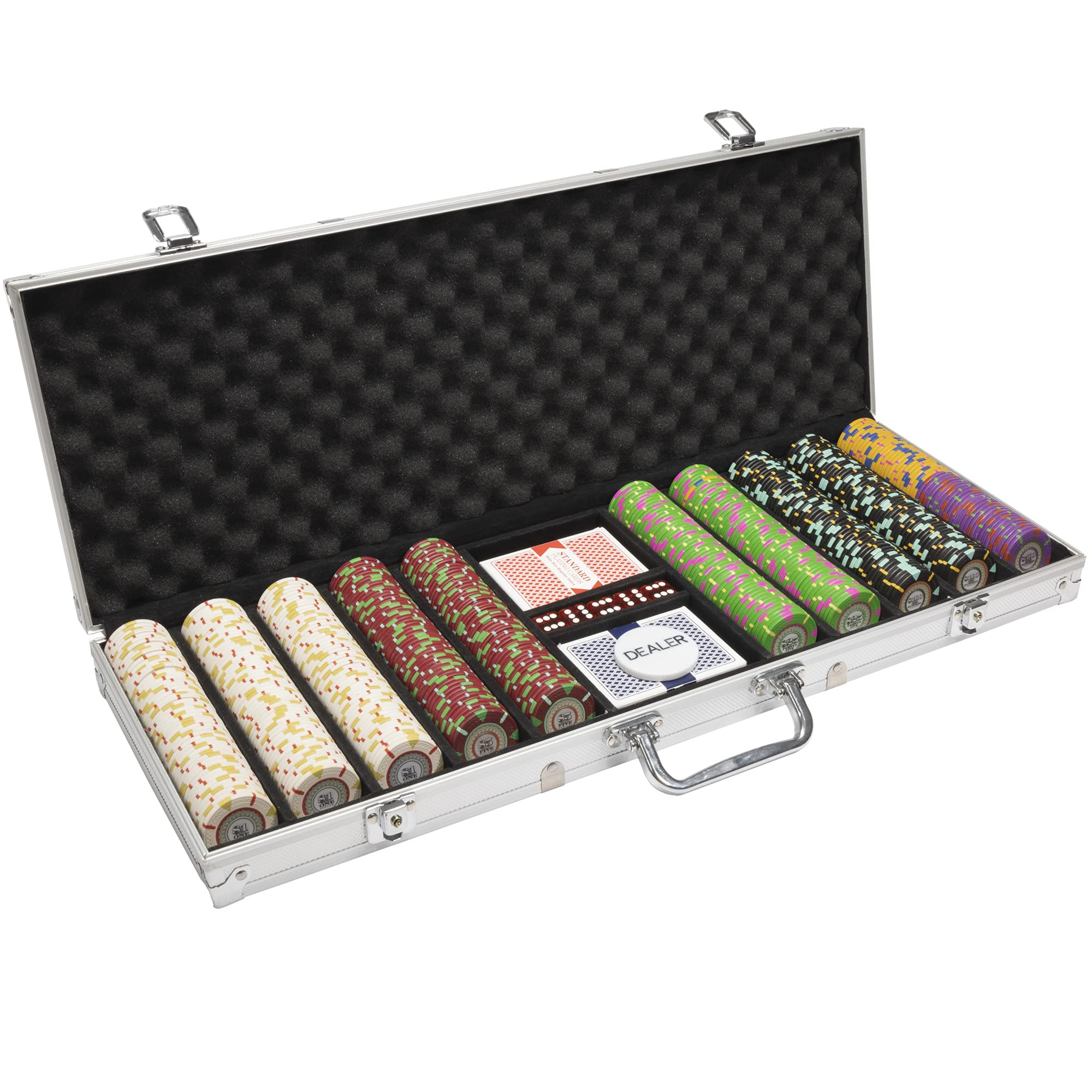 500 Clay Composite Poker Chips Set - 13.5g Casino Style Chips with Aluminum Case, 2 Decks of Cards, Dealer Button & 5 Dice | Perfect for Home Poker Games, Casino Nights & Poker Tournaments | Claysmith Gaming