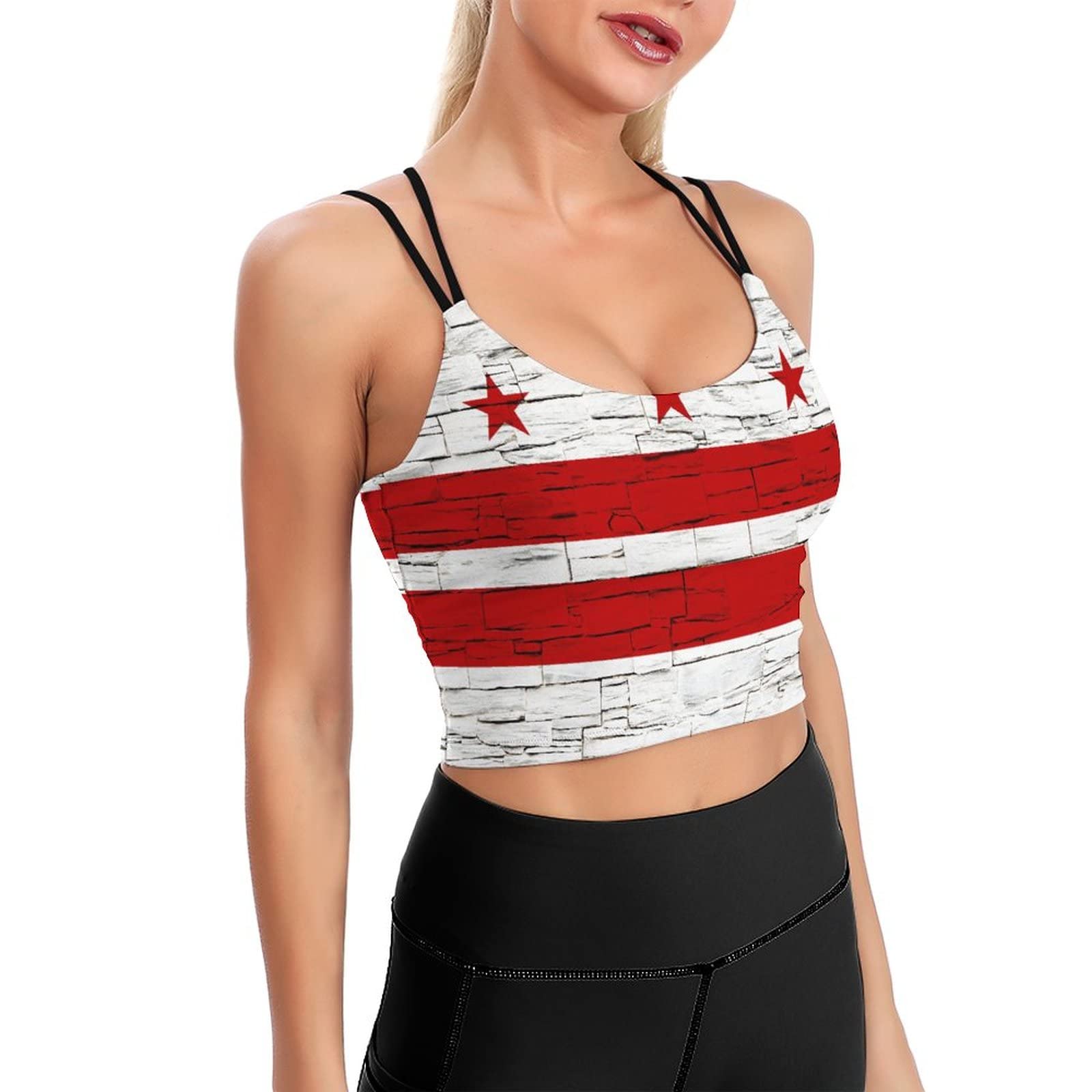 Women's Padded Sports Bra - District of Columbia Flag Print - Yoga, Running & Fitness Crop Top - Comfortable Workout Camisole for Active Lifestyles