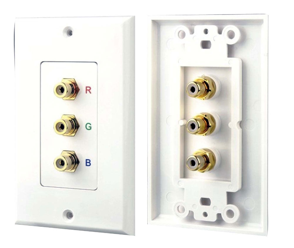 3-Port RGB/RCA Component Wall Plate - AV Cable Wall Plate for Home Theater & Audio Video Setup - Ideal for TV, Projector & Gaming Console Connections