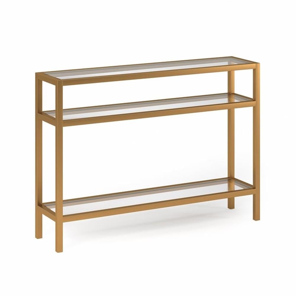 Pemberly Row 42-Inch Traditional Gold Metal Console Table with 3 Glass Shelves - Elegant Entryway, Living Room, or Hallway Decor