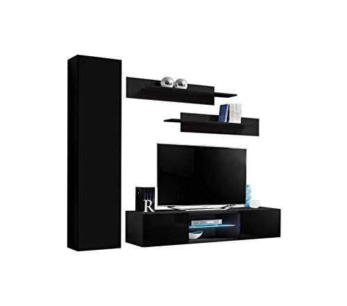 Modern Wall-Mounted TV Stand with Storage & LED Lights - 33
