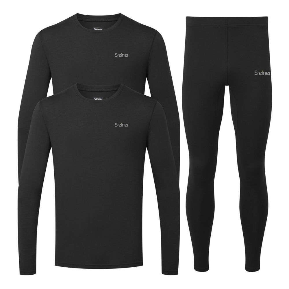 Steiner Men's Soft Tec Active Base Layer Bundle - Black - Moisture Wicking Thermal Underwear for Hiking, Running & Cold Weather Workouts