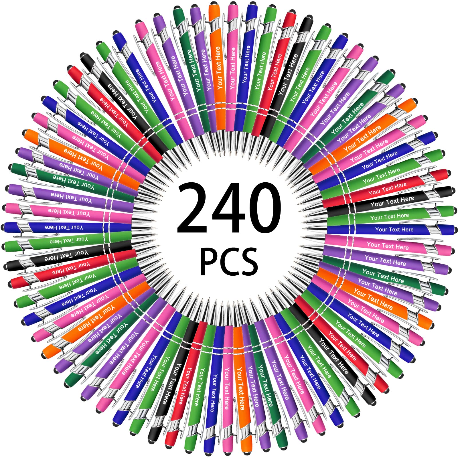 500 Bulk Personalized Pens - Custom Engraved Ballpoint Pen with Stylus Tip, Retractable Multi-Color Housing, Black Ink - Perfect for Business Writing, Graduation Gifts, Journaling & Signatures (Office, School, Events)