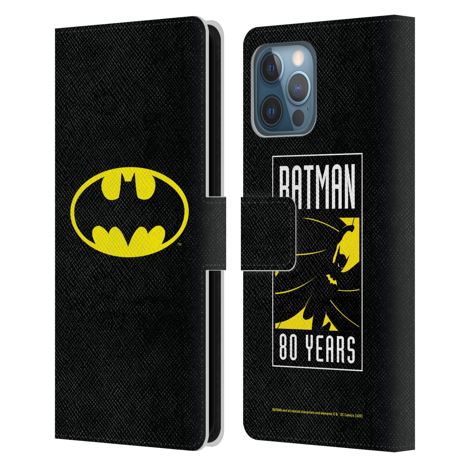 Head Case Designs Batman DC Comics Leather Book Wallet Case for iPhone 12 Pro Max - Officially Licensed Classic Logo Protective Cover for Work & Travel