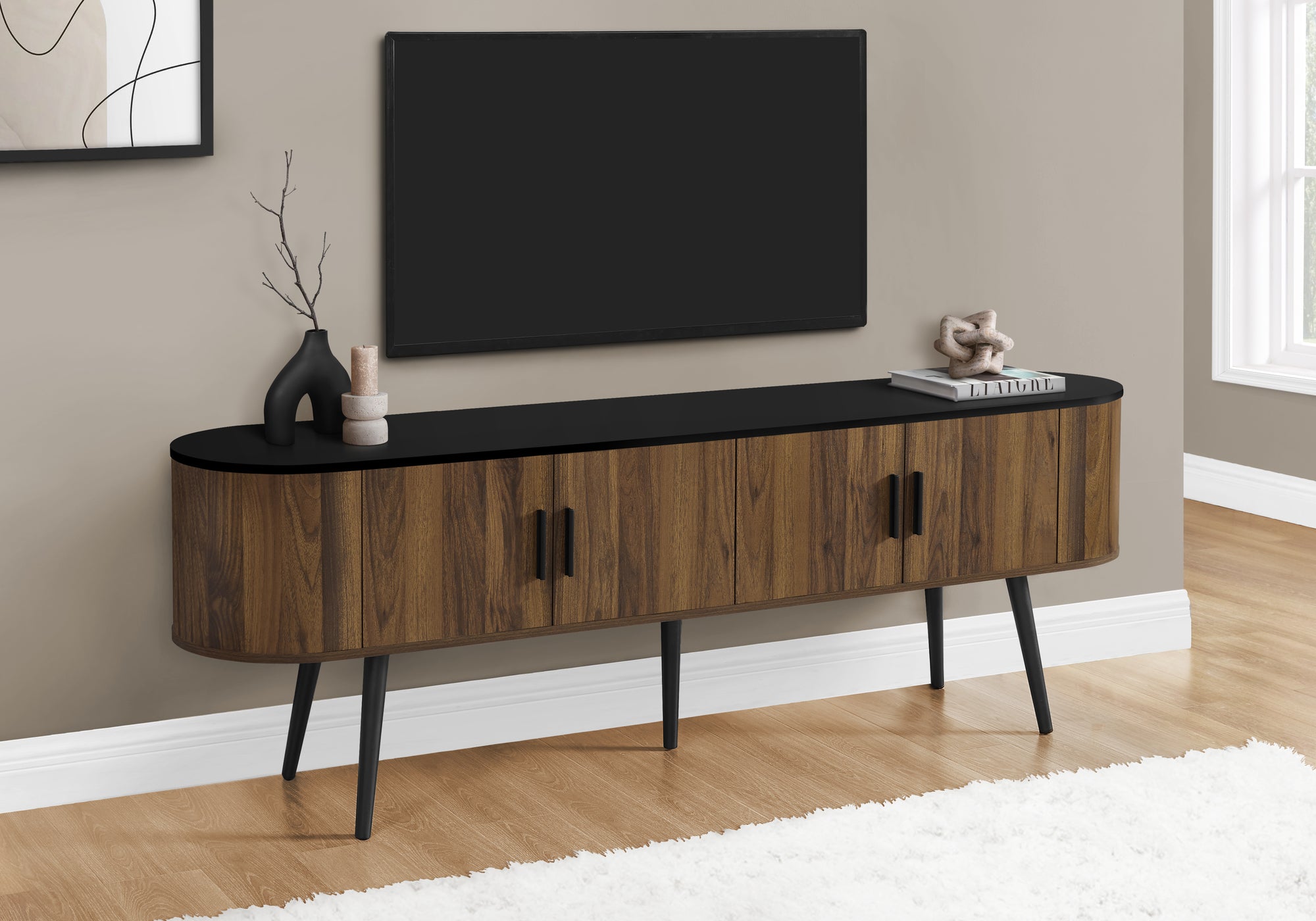 EleganceMax 72 Inch TV Stand - Mid Century Modern Entertainment Center with Walnut & Black Laminate - Perfect for Living Room, Home Theater & Media Storage
