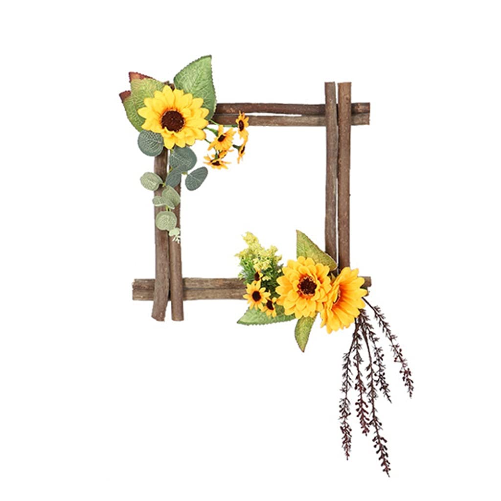 Handmade Wooden Sunflower Wall Hanging Decor - Rustic Boho Macrame Square Garland for Home, Nursery, Bedroom & Wedding Decorations - Perfect for Farmhouse, Door Hangers and Room Wall Art
