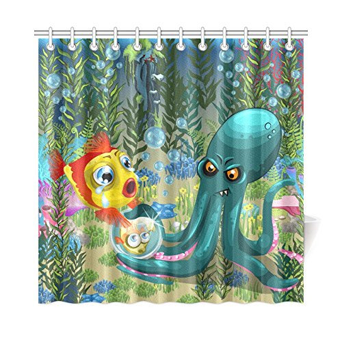 Artsadd Evil Octopus Robs Fish Shower Curtain - 72x72 Inch Waterproof Bathroom Decor for Kids & Adults - Perfect for Themed Bathrooms, Coastal Homes, and Unique Gift Ideas