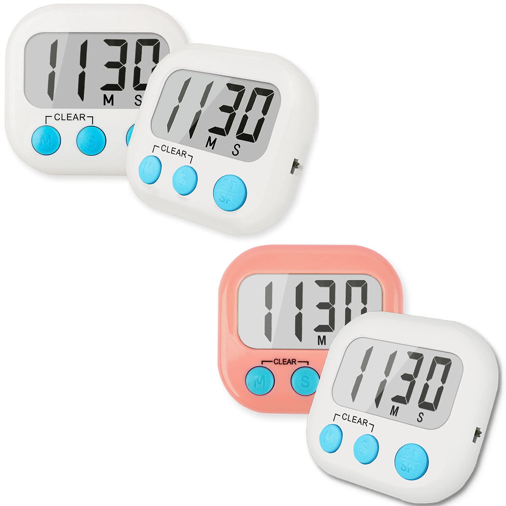 4 Pack Digital Timer with Large Display & Loud Alarm - Perfect for Kitchen, Bathroom, Classroom, and Office Use