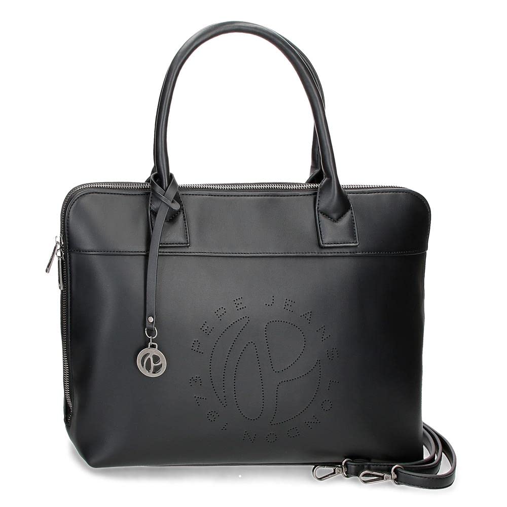 Pepe Jeans Adjustable Laptop Bag for Men & Women - Waterproof 15.6 Inch Computer Briefcase - Black & White Stylish Work Bag for Office, Business Travel & College