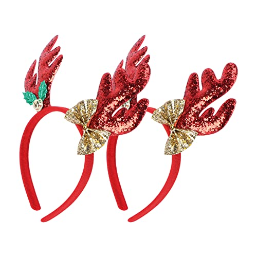 FRCOLOR 2Pcs Christmas Reindeer Antler Headbands for Kids - Xmas Hair Clips with Hoop Design - Perfect for Holiday Parties, School Plays & Festive Family Photos