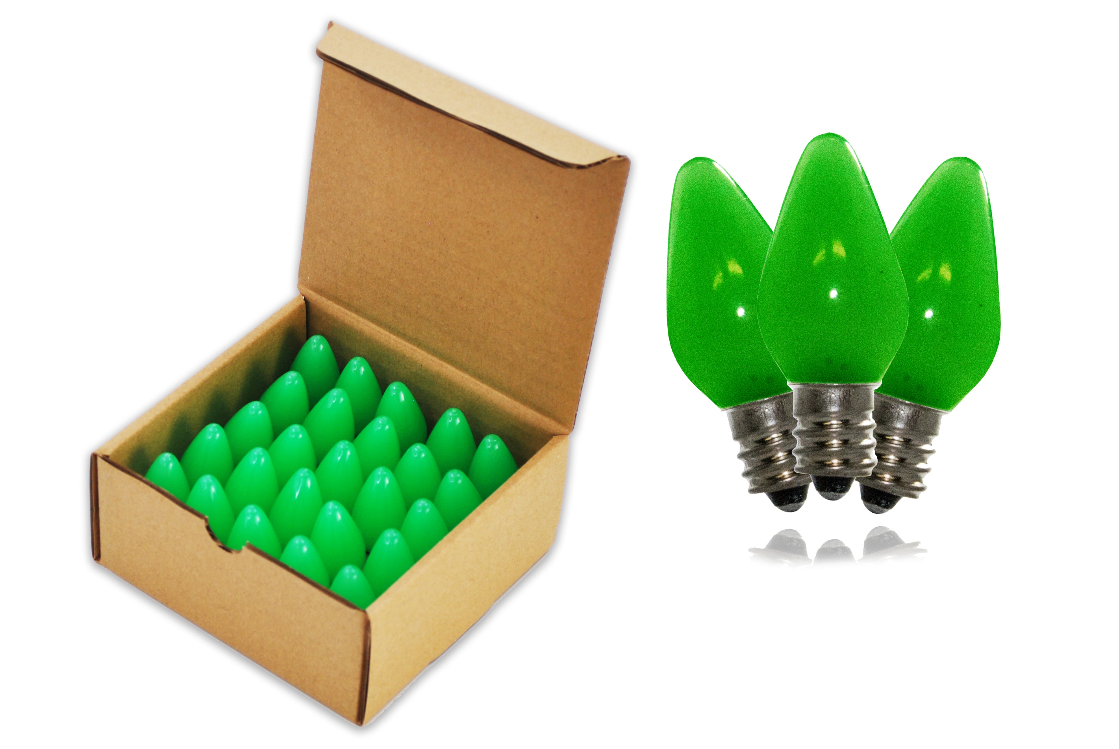 25 Pack C7 Frosted Green LED Retrofit Bulbs - Energy Efficient Christmas Lights Replacement for Indoor/Outdoor Holiday Decorations, Tree Lighting, and Party Decor
