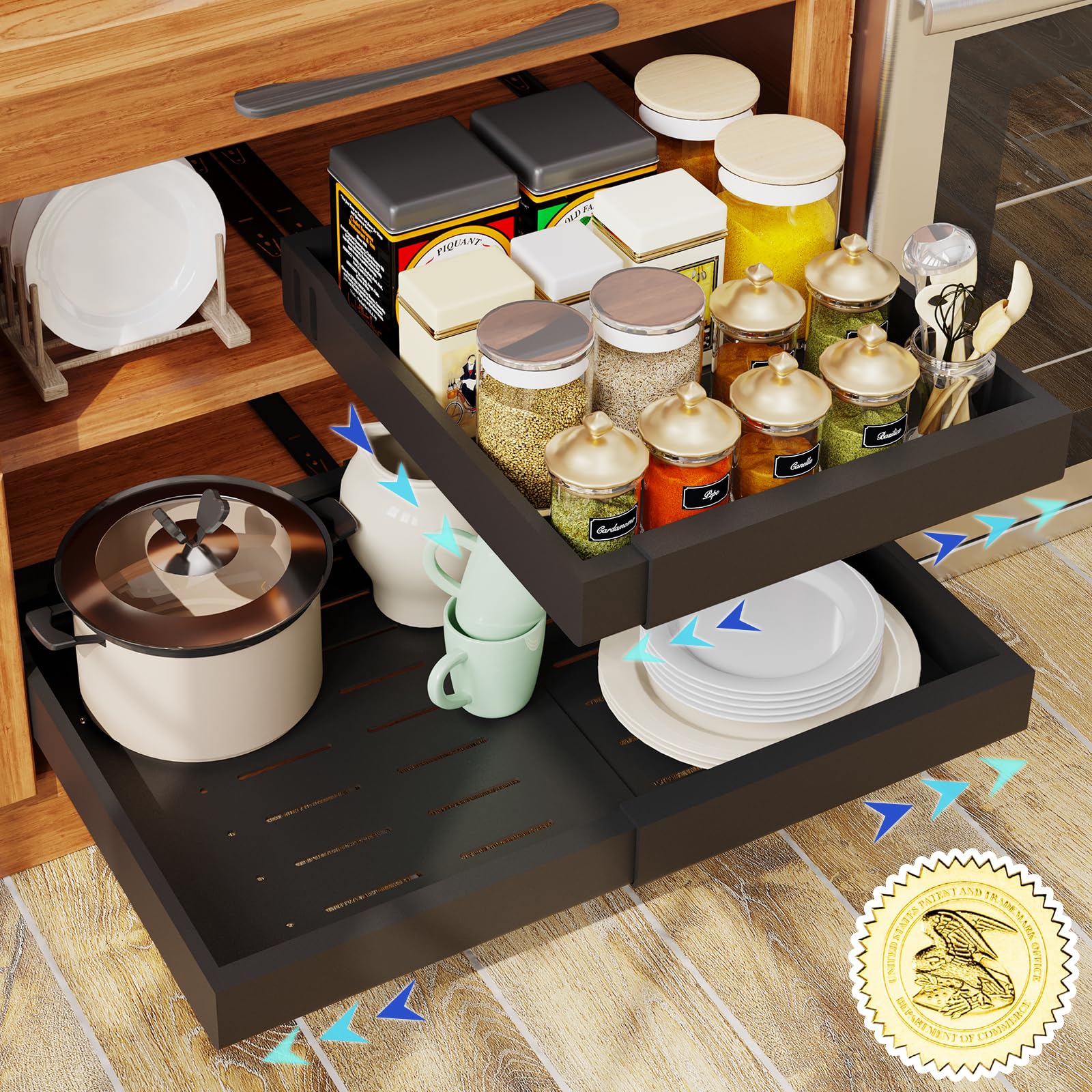Expandable Pull Out Cabinet Organizer - Heavy Duty Kitchen & Bathroom Storage (12.5