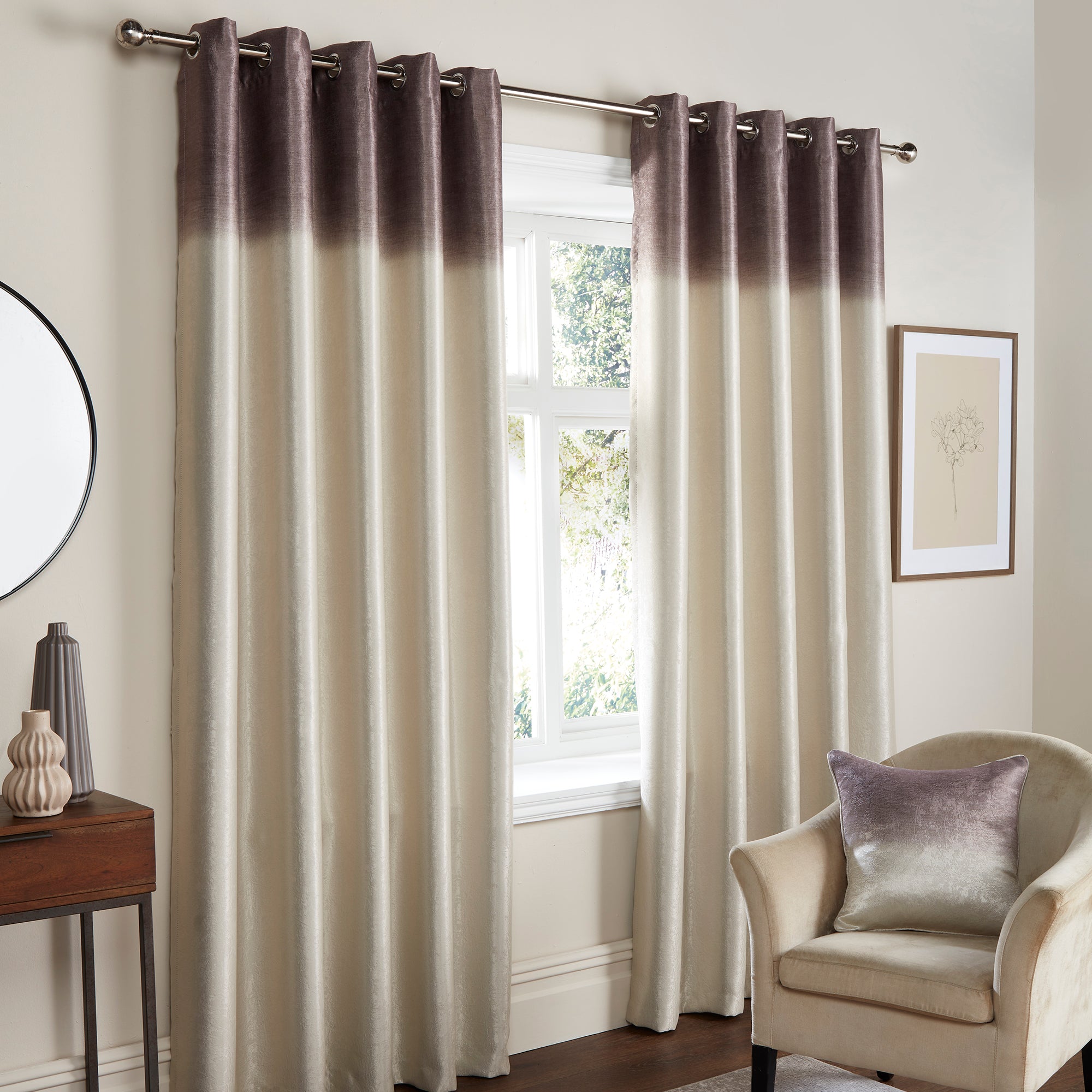 Fusion Ombre Strata Eyelet Curtains - Chocolate Brown Gradient Window Drapes for Living Room & Bedroom Blackout Privacy