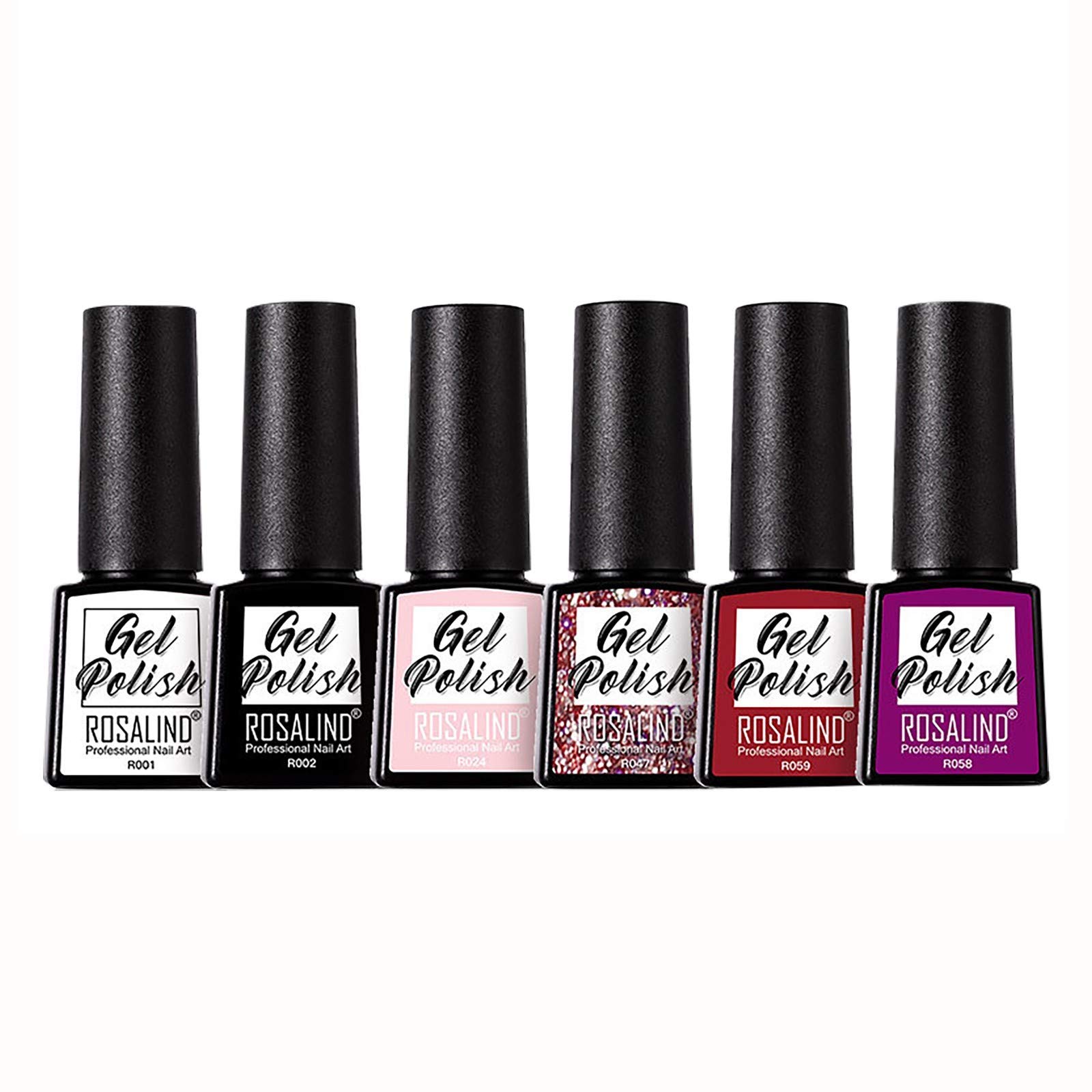 6Pcs Gel Nail Polish Kit - Mix & Match Glitter Nail Colors in Trapezoid Bottles, Japanese Style Soak Off UV/LED Gel Polish with Base & Top Coat | Valentine's Day Gift for DIY Manicure & Nail Art at Home