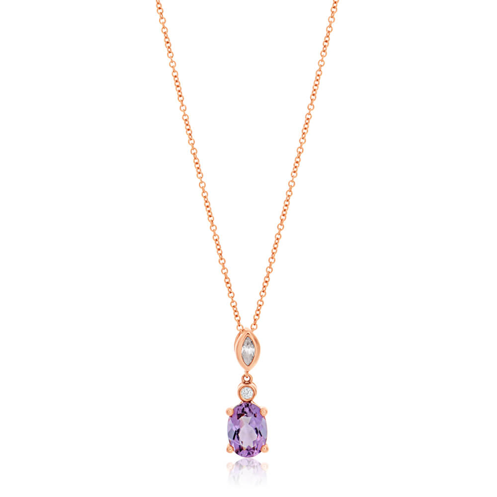 9ct Rose Gold Amethyst and Zirconia Pendant Necklace with 45cm Chain - Elegant Jewelry Gift for Women, Perfect for Valentine's Day, Anniversary & Special Occasions