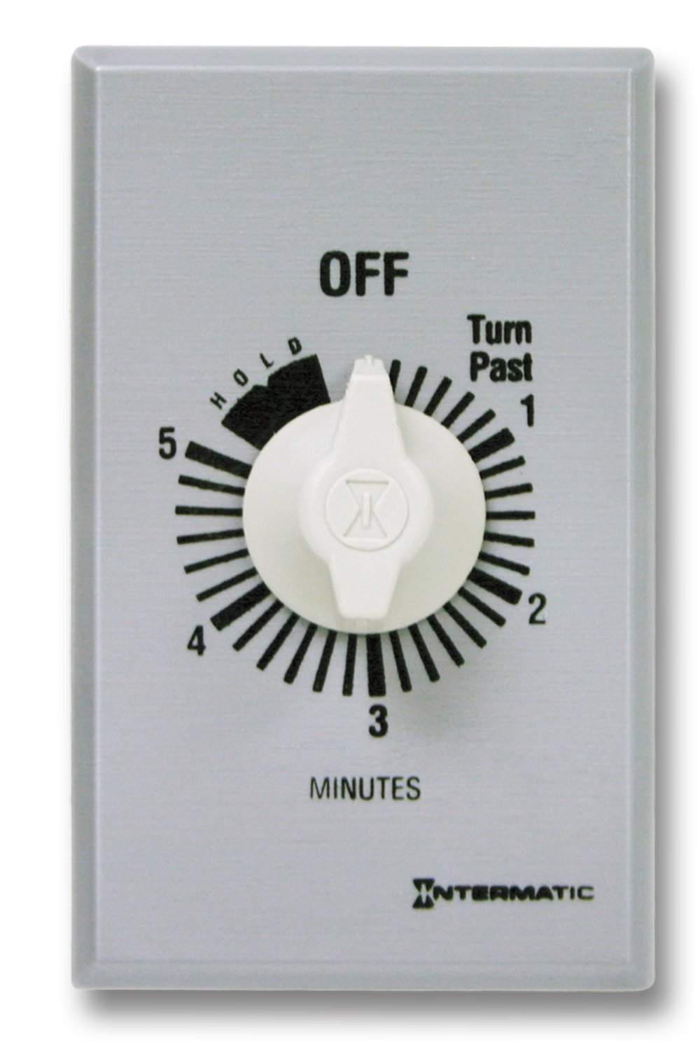 Intermatic FF5MH 5-Minute Countdown Wall Timer with Hold Function - Brushed Metal Finish - Ideal for Bathroom Fans, Lights, and Home Automation Systems