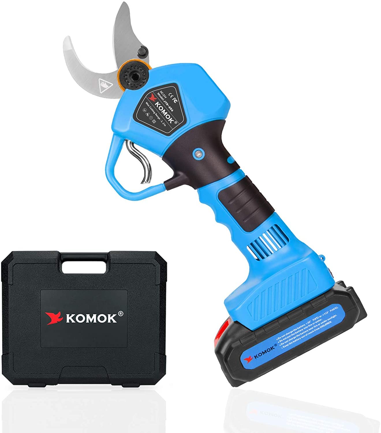 KOMOK Electric Pruning Shears - 30mm Cutting Diameter, Rechargeable Lithium Battery (2Ah, 2PCS) for 6-8 Hours Continuous Use - Ideal for Orchard, Garden, Vineyard & Landscaping Trimming