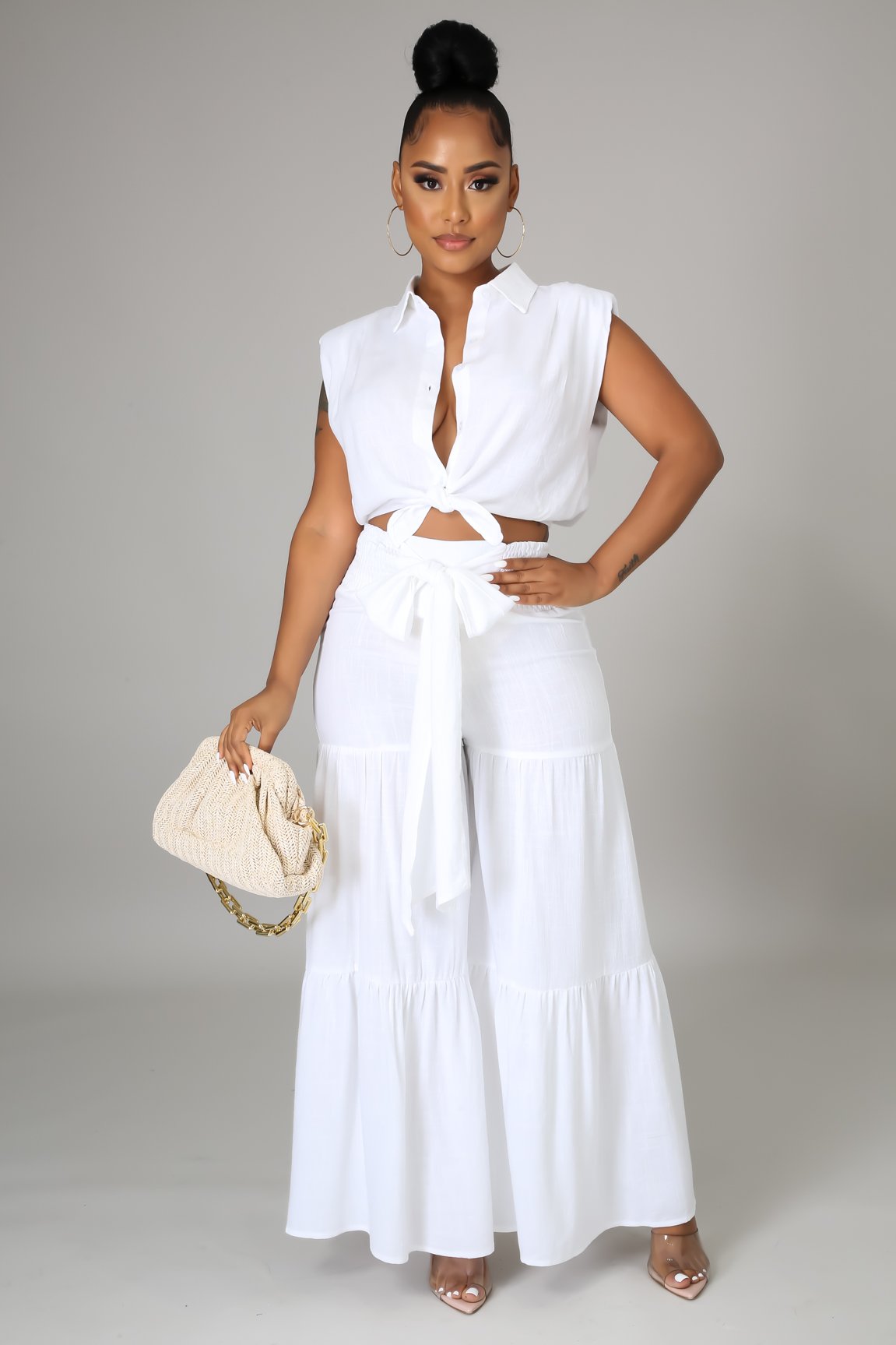 Ocean View 2 Piece White Pant Set - Comfortable Lounge & Sleepwear for Women, Perfect for Relaxing at Home or Beach Vacation