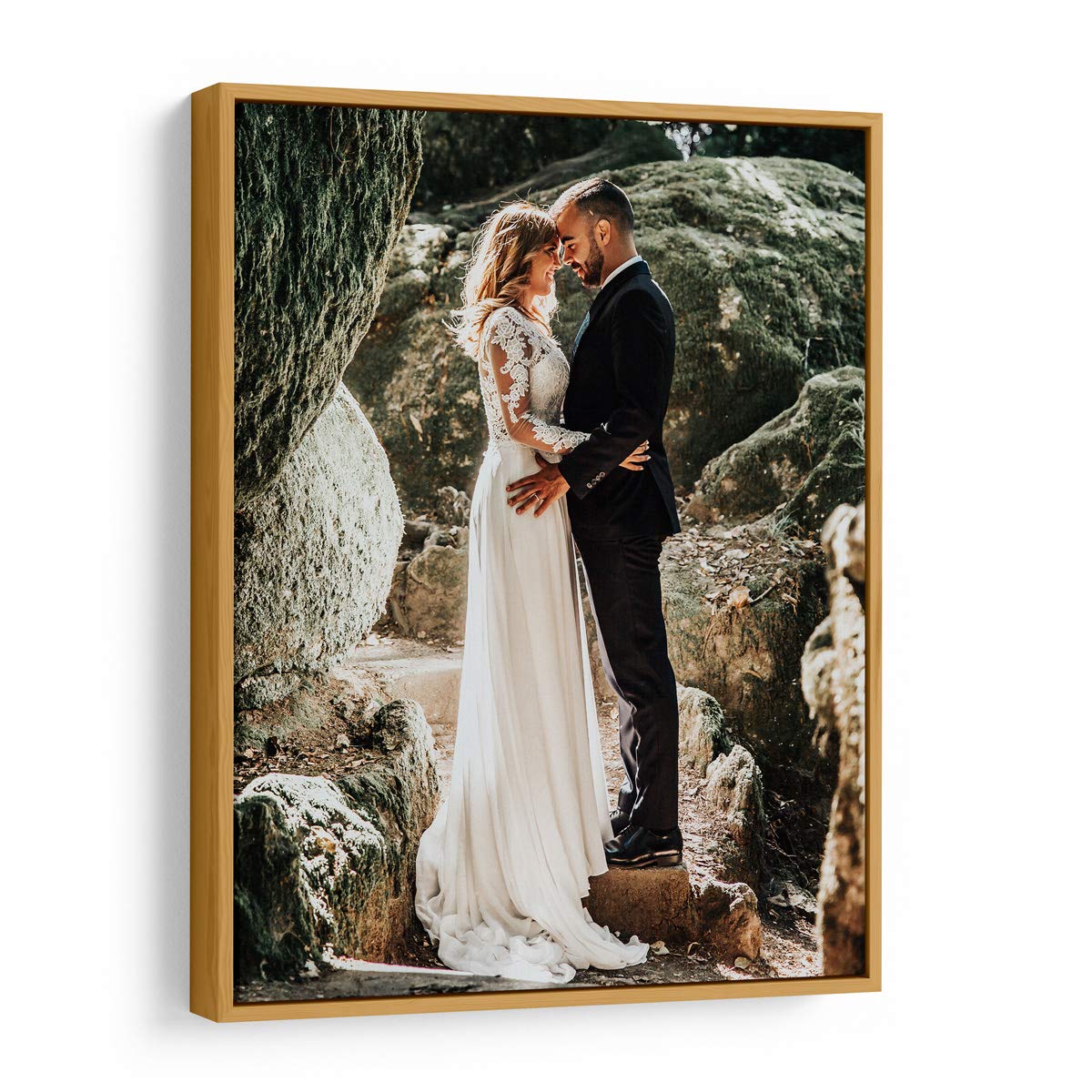 Personalized Wedding Photo Canvas Print with Floating Cedar Walnut Frame - 20x20 Inch Wall Art Painting for Home Decor, Anniversary Gift & Bedroom Display