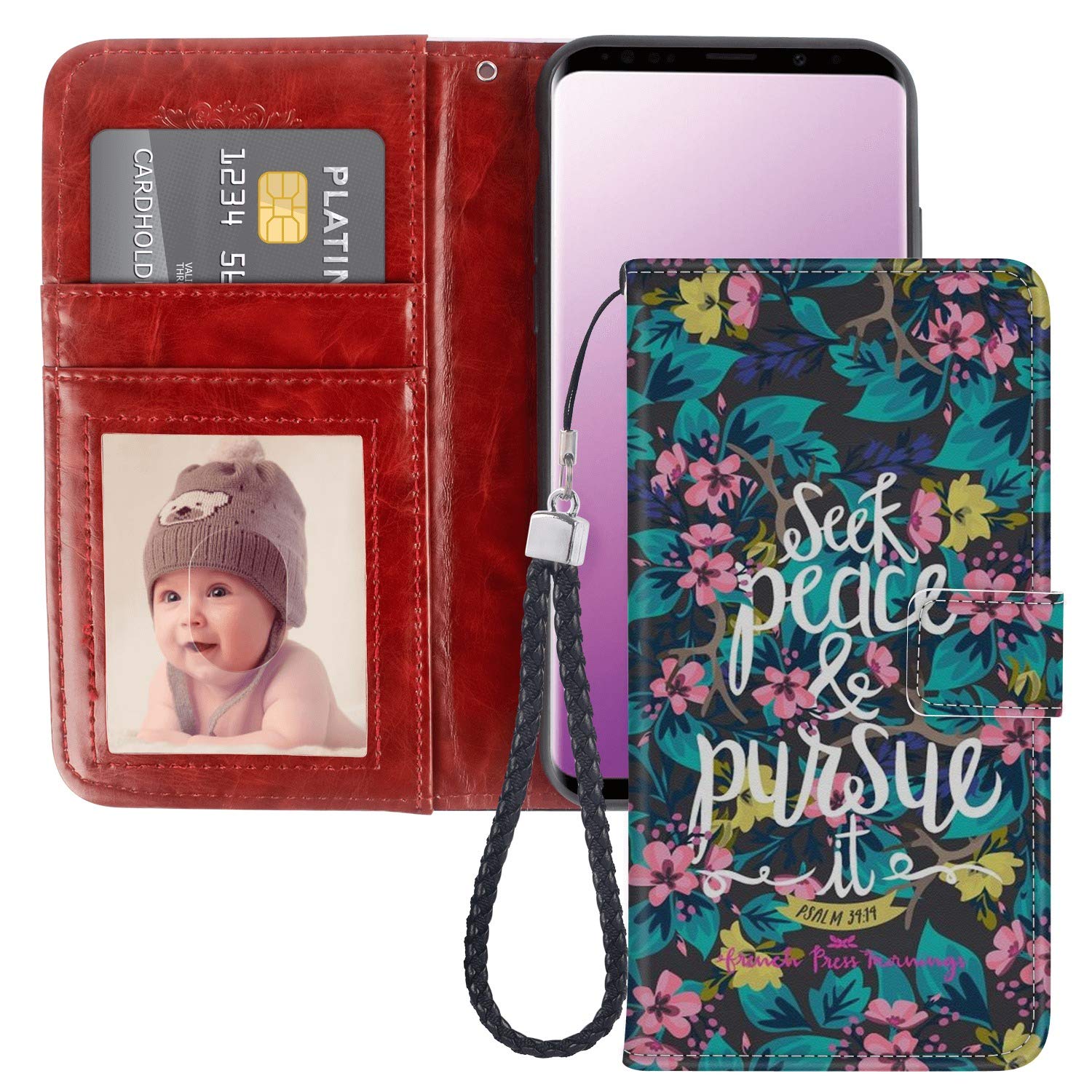 Floral Quotes Samsung Galaxy S9 Plus Wallet Case - PU Leather Cover with Card Holder & Magnetic Closure | Slim Protective Flip Case for Samsung Galaxy S9 Plus | Perfect for Work, Travel & Everyday Use