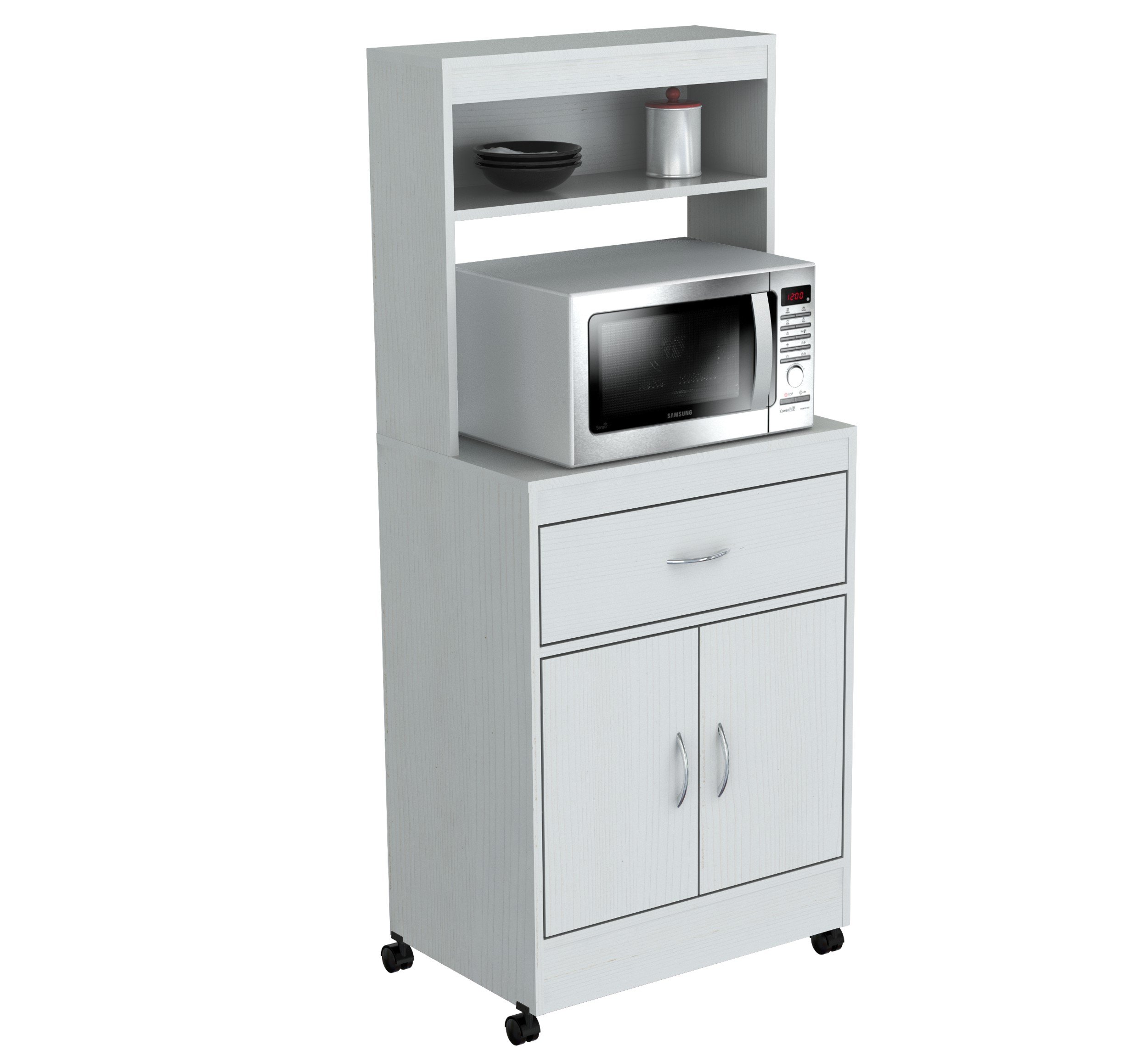 Inval America 2-Door Storage Cabinet with Microwave Cart - White Kitchen Organizer for Small Spaces | Perfect for Pantry, Bathroom & Laundry Room Storage