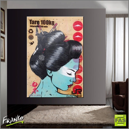 Modern Geisha 73cm x 103cm Recycled Palette Laser Embossed Pop Art Wall Painting - Perfect for Contemporary Home Decor & Office Wall Art